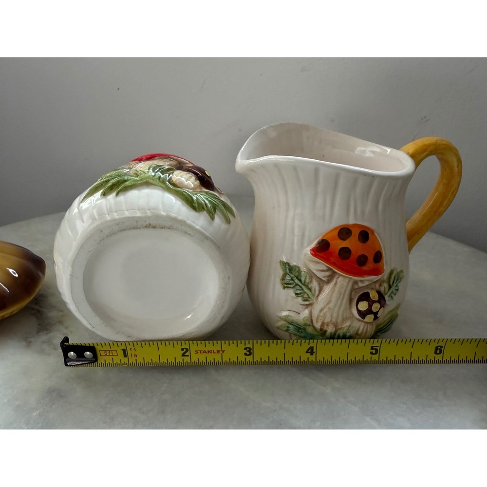 Vintage Mushroom Ceramic Cream and Sugar Set Retro Cottagecore Toadstool Decor - Picture 13 of 14